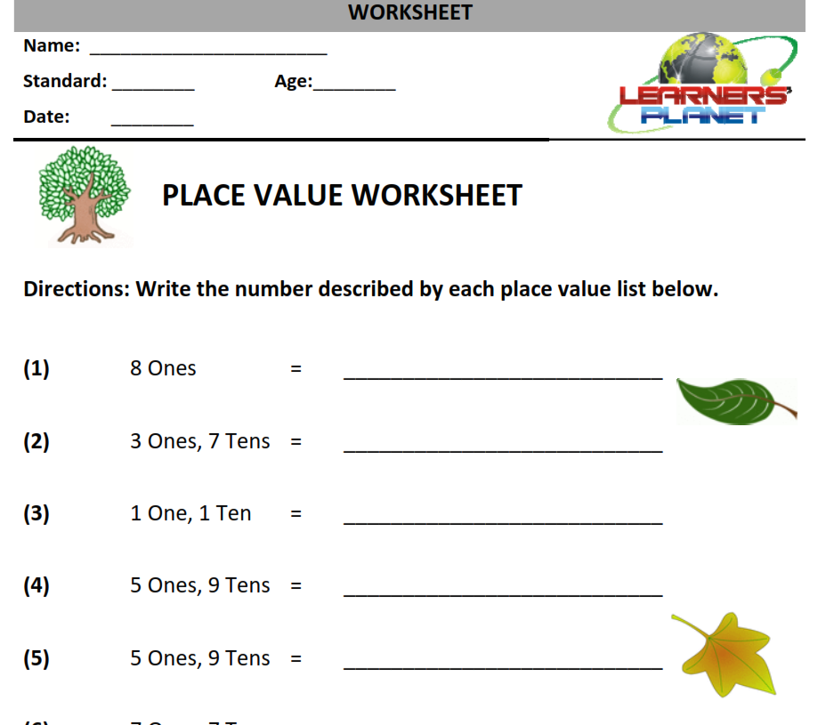 place value worksheet printable